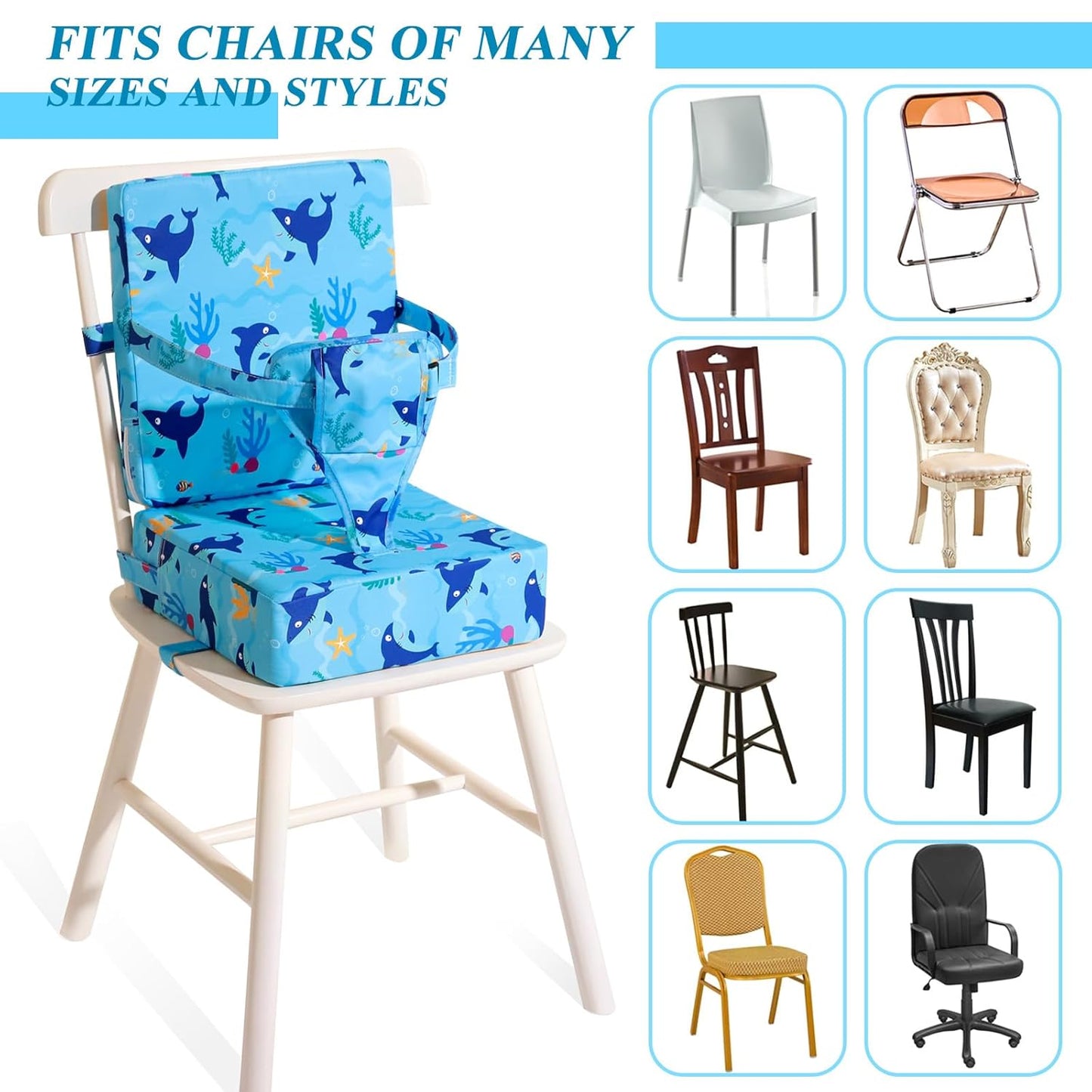 Toddler Booster Seat for Dining Table, Dinosaur Booster Seat for Table with Backrest and Adjustable Seat Belts Non-Slip Bottom Portable Booster Seat Increasing Cushion for Kid Baby Eating Travel Home