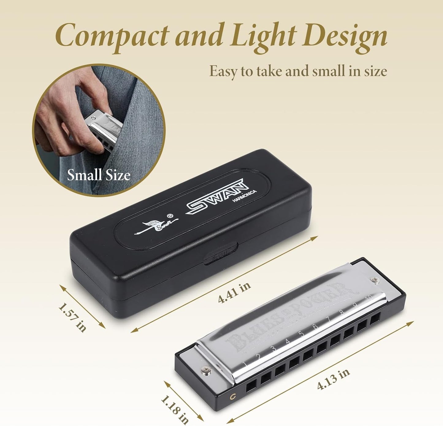 Swan Harmonica 10 Hole Blues Harmonica Set 7/12 Tone Set Suit Gift Box Mouth Organ Harmonica for Beginners Adluts (12 tone set)