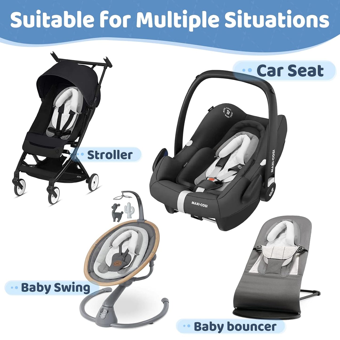 Pro Goleem Infant Car Seat Insert, Babybody Support for Toddler, Soft Minky Preemie Car Seat Insert, 2-in-1 Reversible, Perfect for Carseats, Strollers, Swings, White and Grey