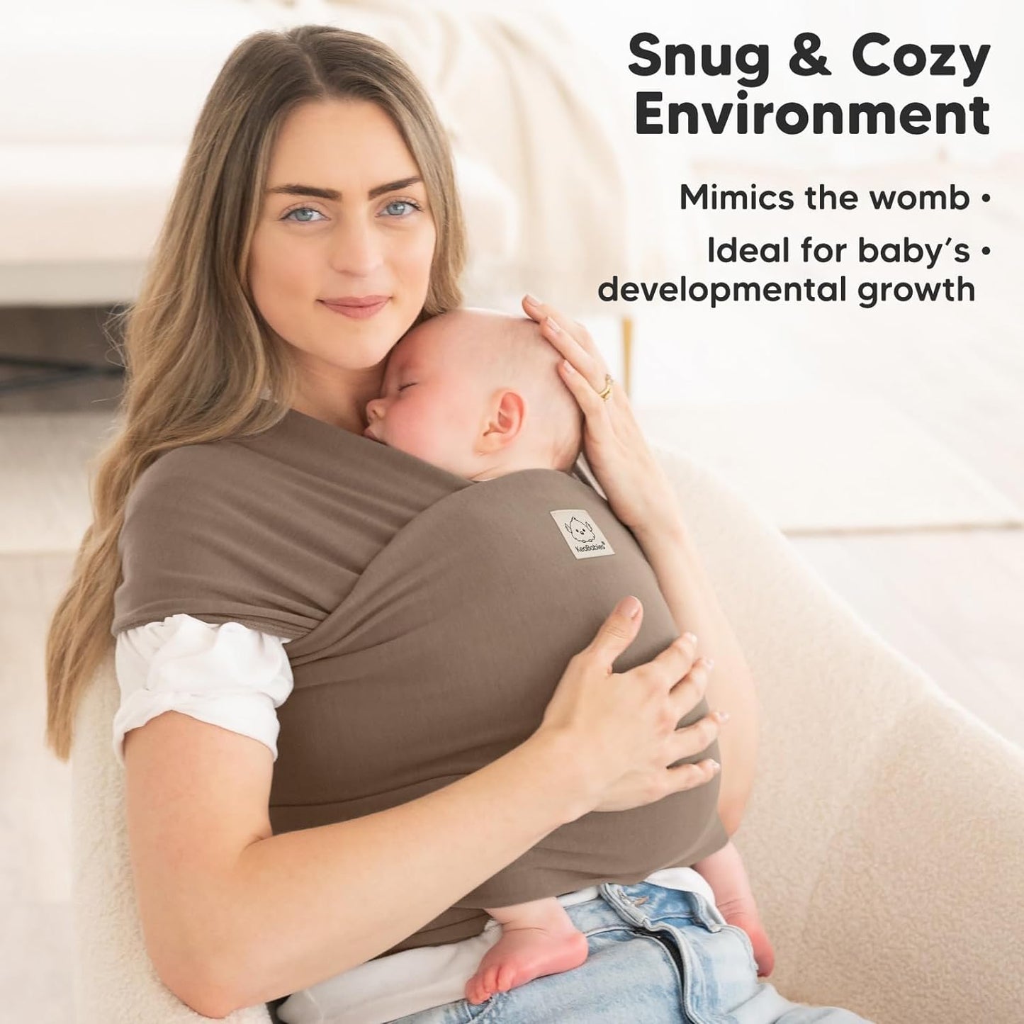 KeaBabies Baby Wrap Carrier - All in 1 Original Baby Carrier Newborn to Toddler Sling, Easy to Wear, Hands Free Bonding, Lightweight, Breathable Infant Wraps (Saddle Brown)