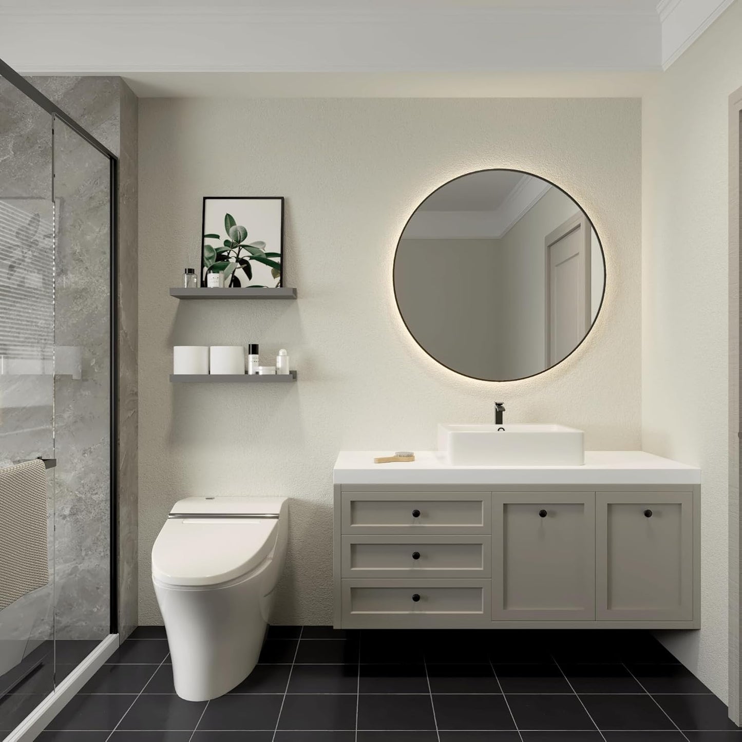 Floating Shelves for Wall, Wall Shelves Set of 2, Bedroom Shelves with Lip, Display Picture Ledge Shelf for Wall Decor Bedroom Living Room Bathroom Kitchen - Grey