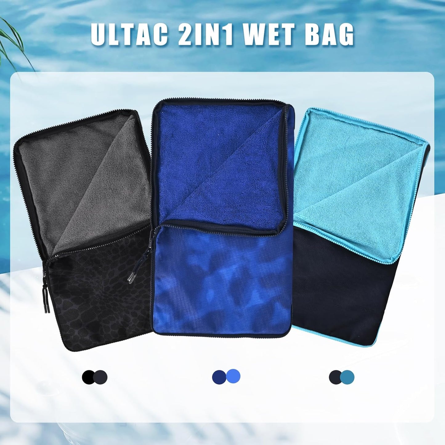 Wet Bag, Wet Dry Bag, Wet bag for swimsuit,Travel, Beach, Pool, Diapers, Dirty Yoga Gym Clothes, Waterproof Embedded Towel Wet Bag(Fleece)-Leakproof Wet Clothes Bag, Beach Travel Essentials