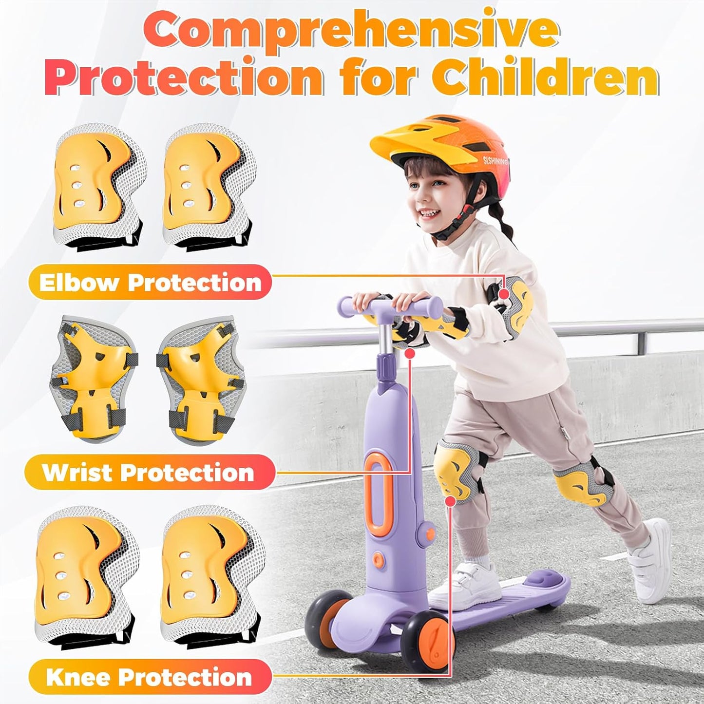 Kids Bike Helmet Toddler Helmet for Boys Girls Youth Kids with LED Lights Bicycle Helmets with Protective Gear Set Knee Elbow Wrist Pads for Cycling Skateboard Scooter Skating (Fits 20.5-22in)