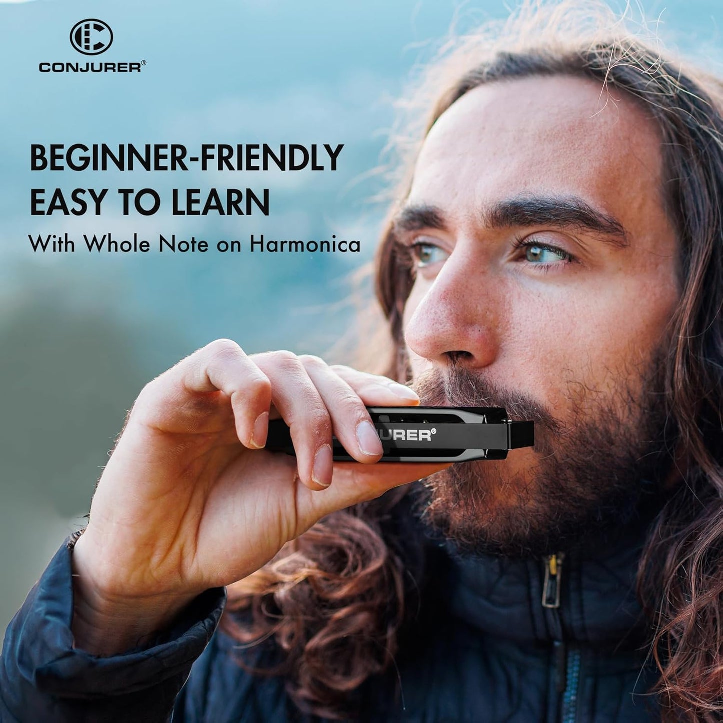 CONJURER Blues Harmonica for Beginners, 10 Hole C Key Diatonic Blues Harp with Stainless Steel Cover & Phosphor Bronze Reeds, Professional Grade for Adults, Gifts (Silver C)
