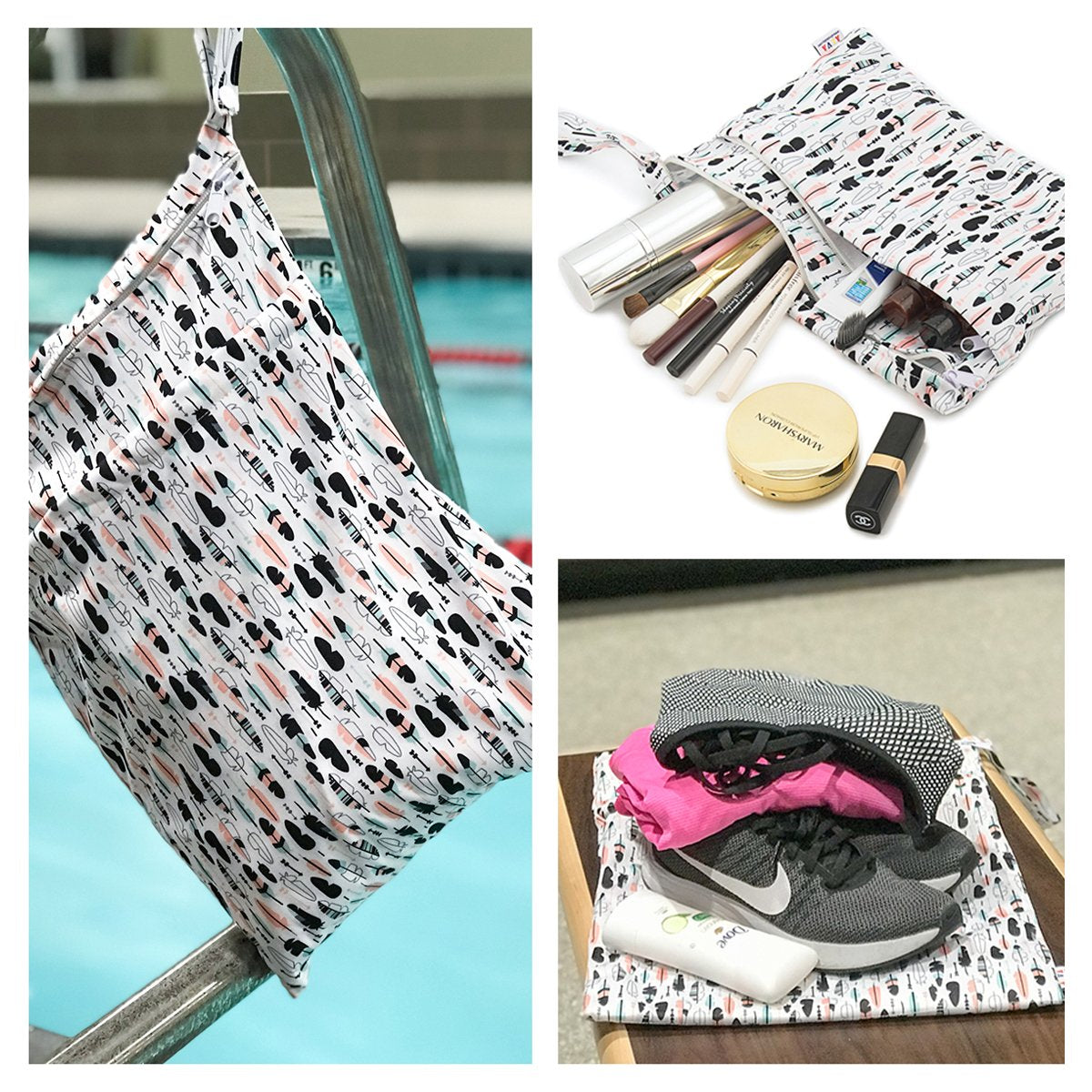 ALVABABY 3pcs Baby Cloth Diaper Wet Dry Bags Waterproof Reusable with Two Pockets Travel Beach Pool Daycare Soiled Baby Items Yoga Gym Bag for Swimsuits or Wet Clothes 3L-WB01