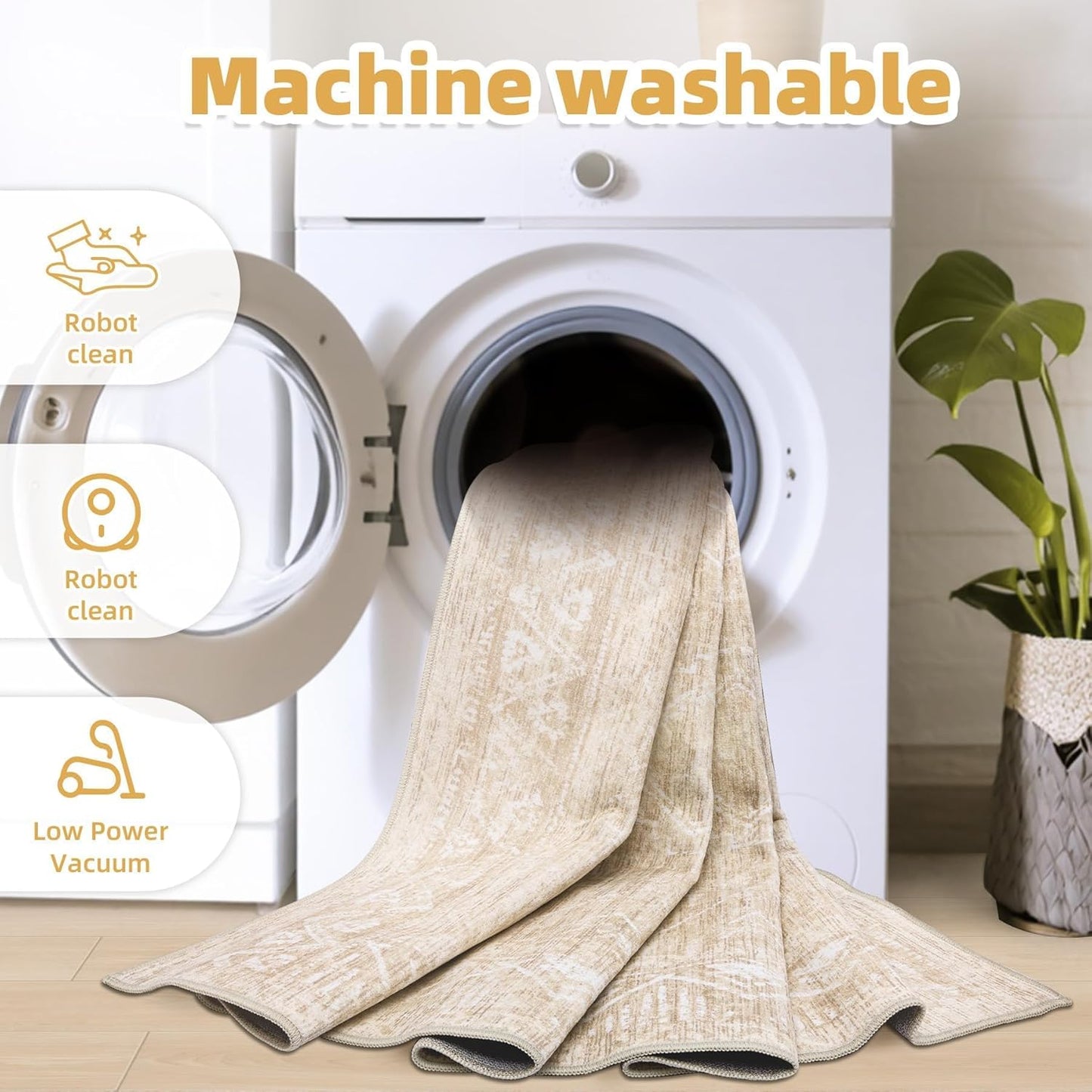 Moroccan Large Area Rug 5x7 - Soft Machine Washable Geometric Boho Distressed Farmhouse Rug Morden Stain Resistant Indoor Floor Carpet for Bedroom Dining Table Nursery Home Office (5 x 7, Beige)