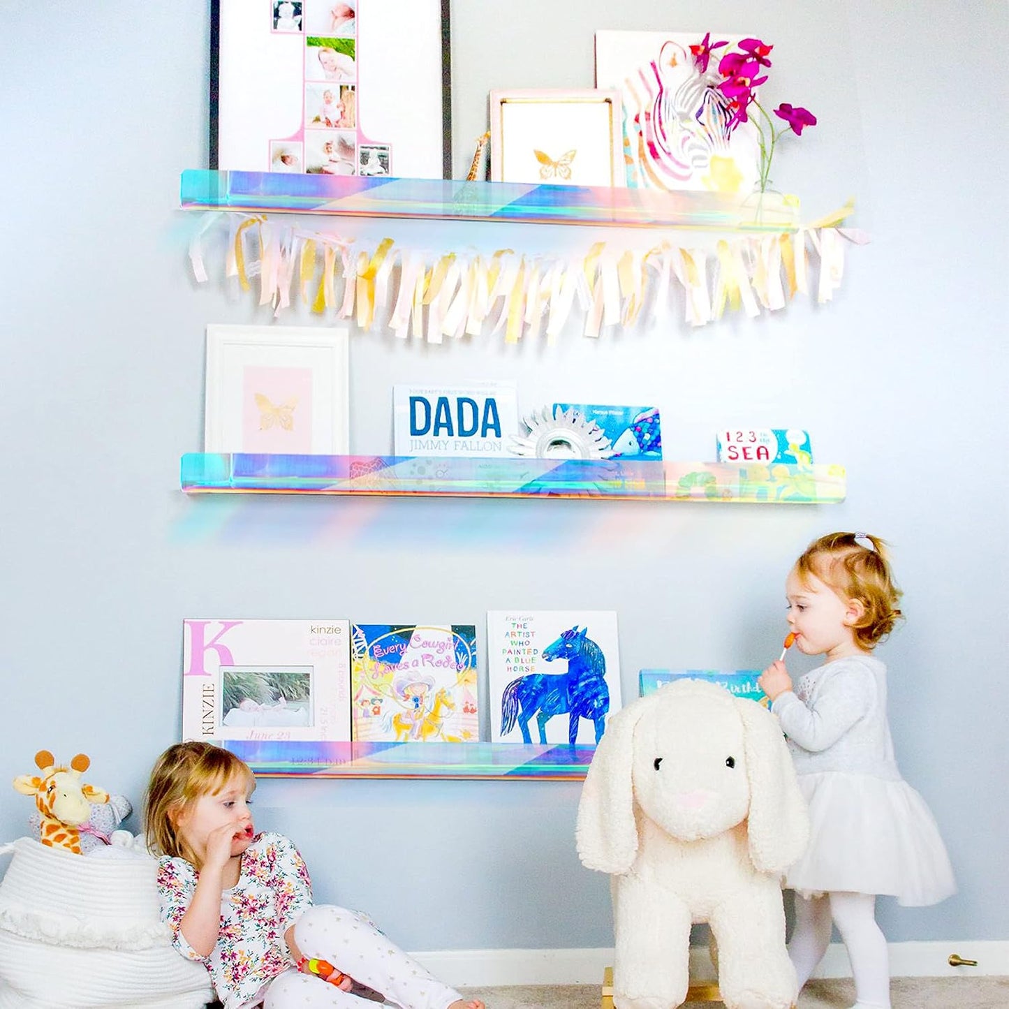 36 inches Iridescent Acrylic Floating Shelf,Wall Mounted Kids Bookshelf, Display Book Shelves for Kids Nursery Toddler Classroom 2 Packs