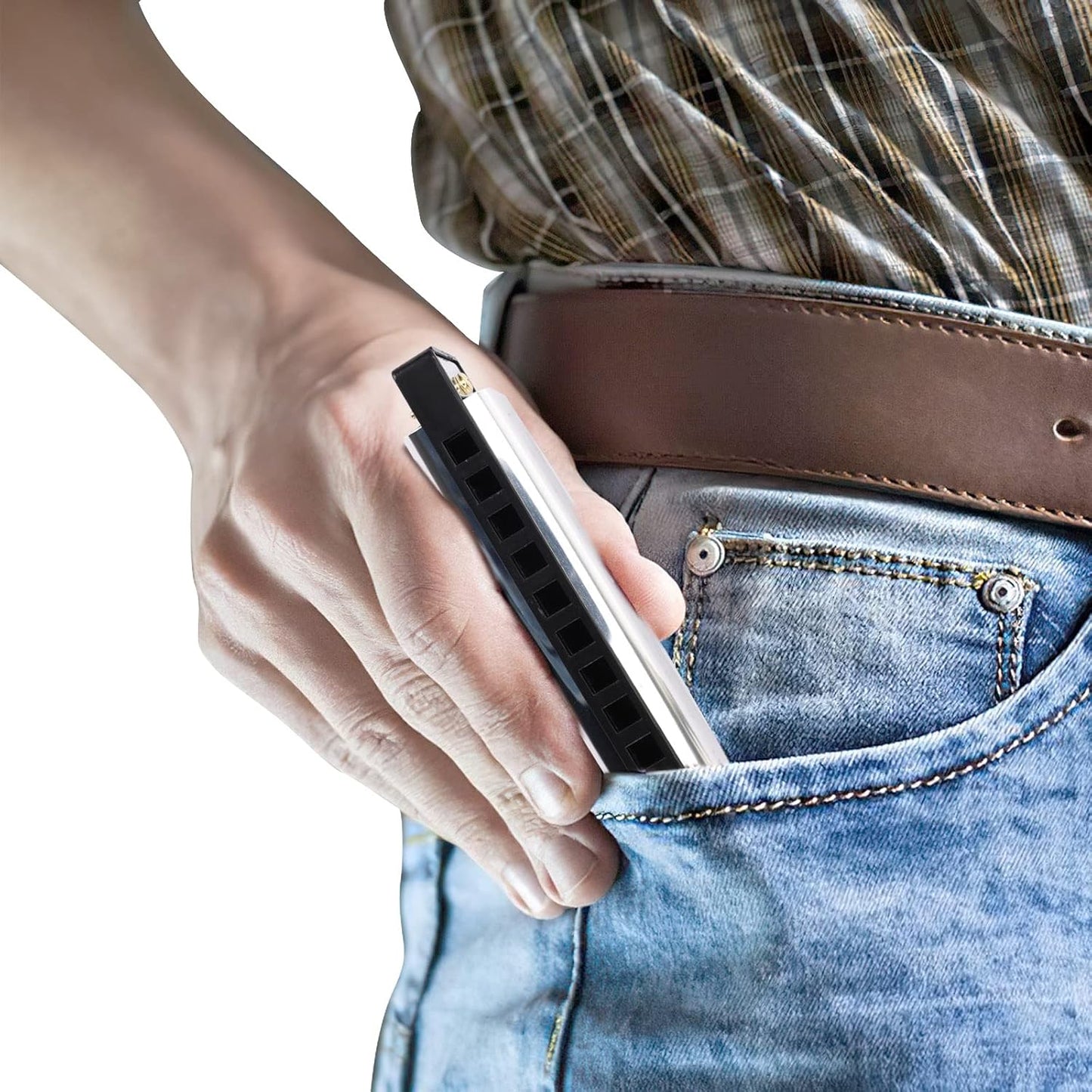 UPINS Harmonica, 4PCS Key of C 10 Hole 10 Tones Titanium Color Harmonica with Case for Beginner (Gold, Silver)