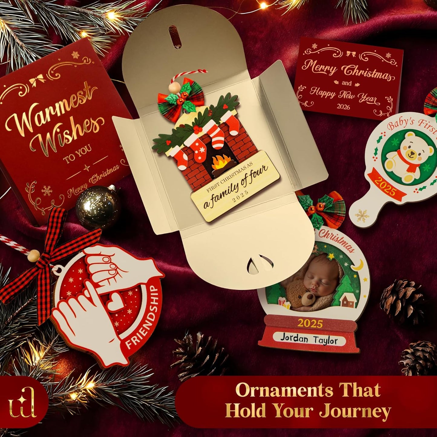 Family of 4 Christmas Ornament 2025 - First Christmas As A Family of Four Ornament, Unique New Parents Gifts Baby First Ornaments for Xmas Tree Decorations