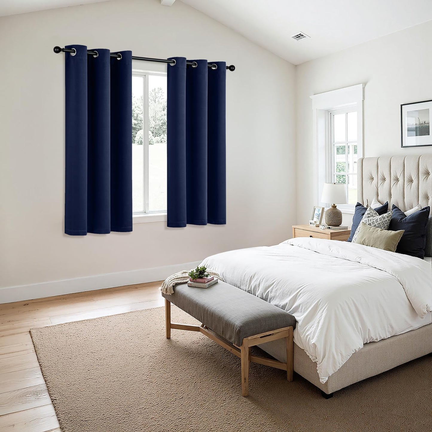 MIULEE Navy Blue Blackout Curtains for Bedroom Living Room 63 Inches Long 2 Panels, Thermal Insulated Room Darkening Drapes Solid Grommet Noise Reducing Light Blocking Window Treatments 40x63 Inch