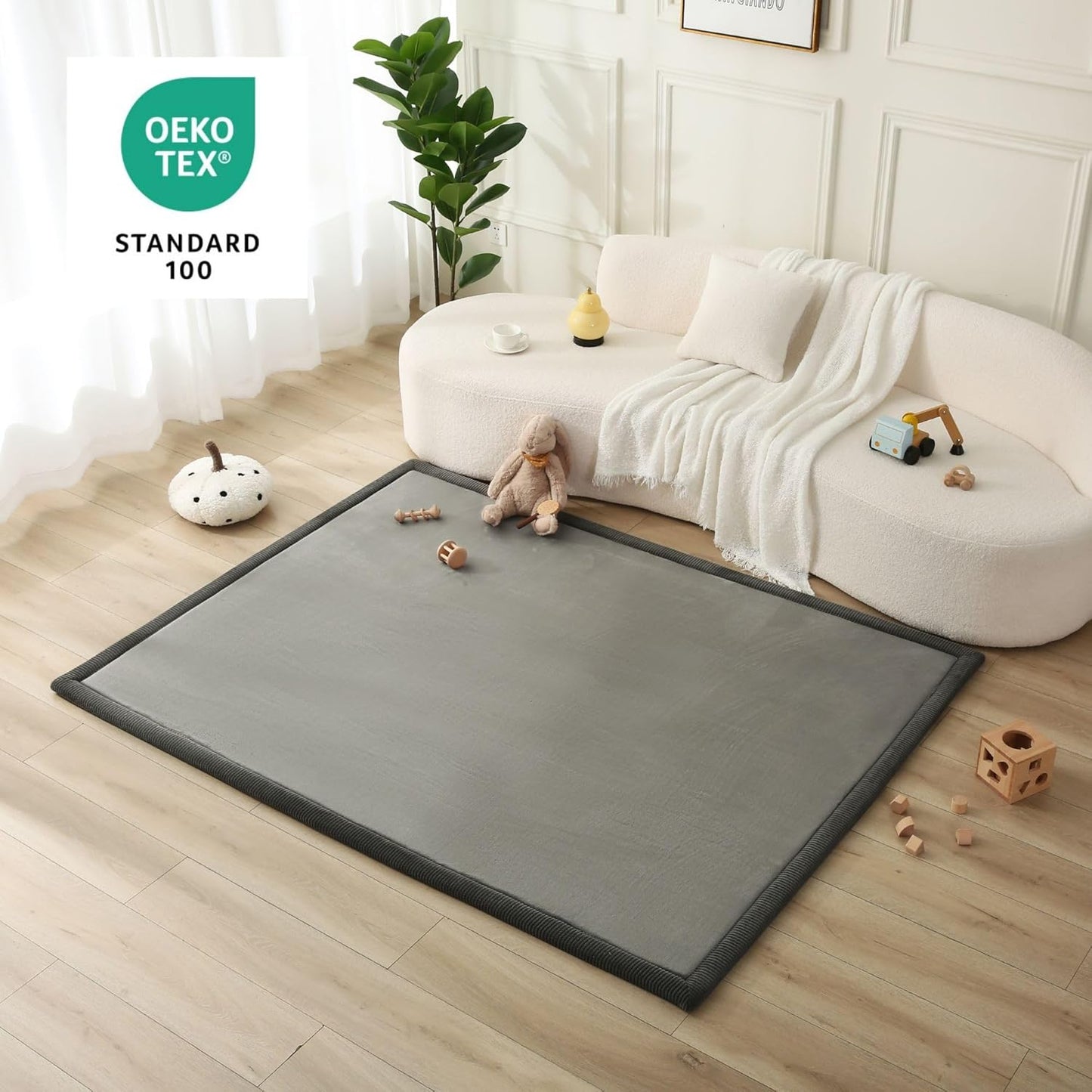Premium Baby Playmat for Floor 60" x 80" Dark Gray – Cloudsoft Coral Velvet Memory Foam Rug for Crawling – Non-Slip, Water-Resistant, Non-Toxic, Easy-Care Muscle Mat – Thick Play Mat for Baby