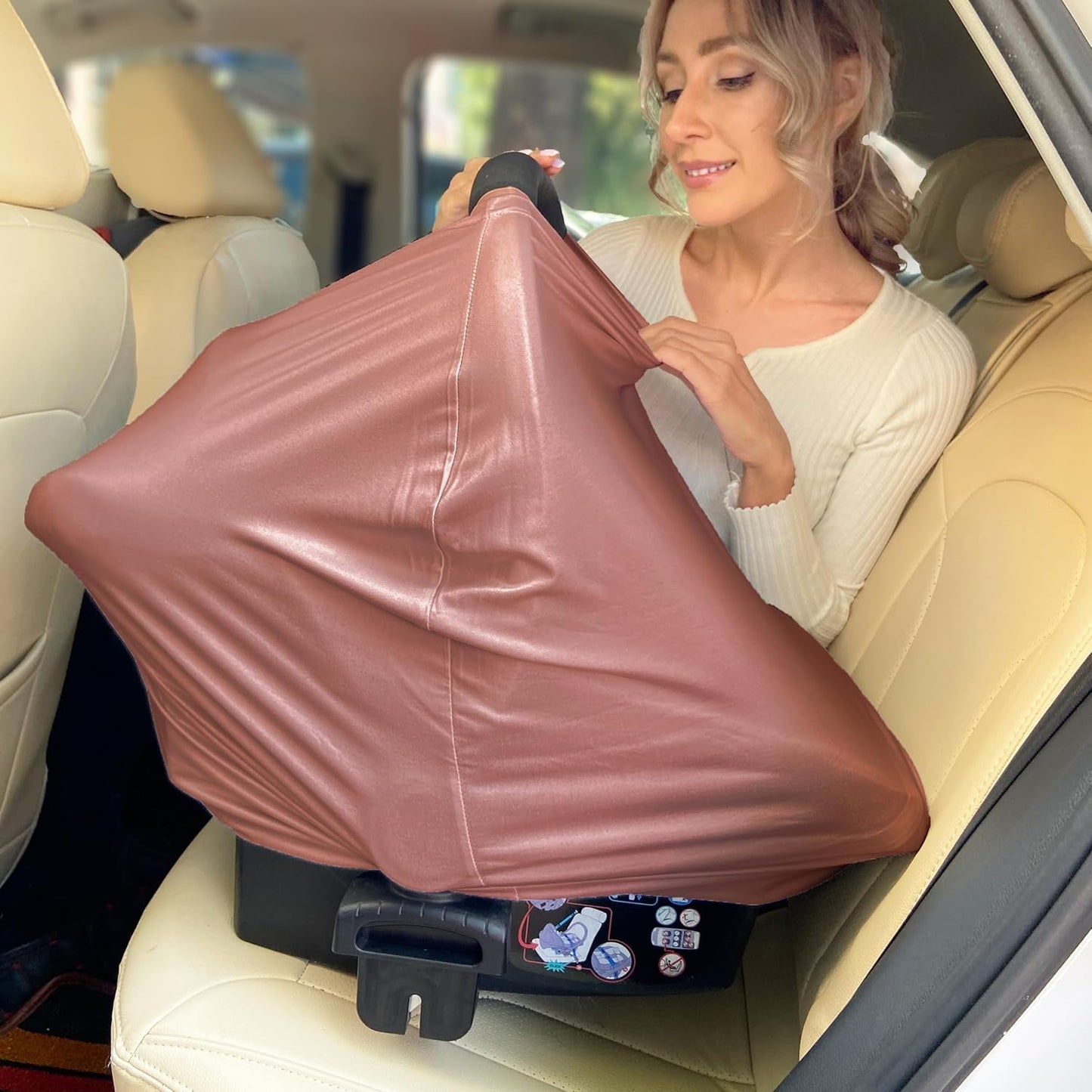 Breathable Car Seat Cover for Babies – Multi-Purpose Soft Rayon Nursing Cover for Breastfeeding, High Stretchy Infant Carseat Canopy, Stroller Cover (Smooth Rayon, Blush)