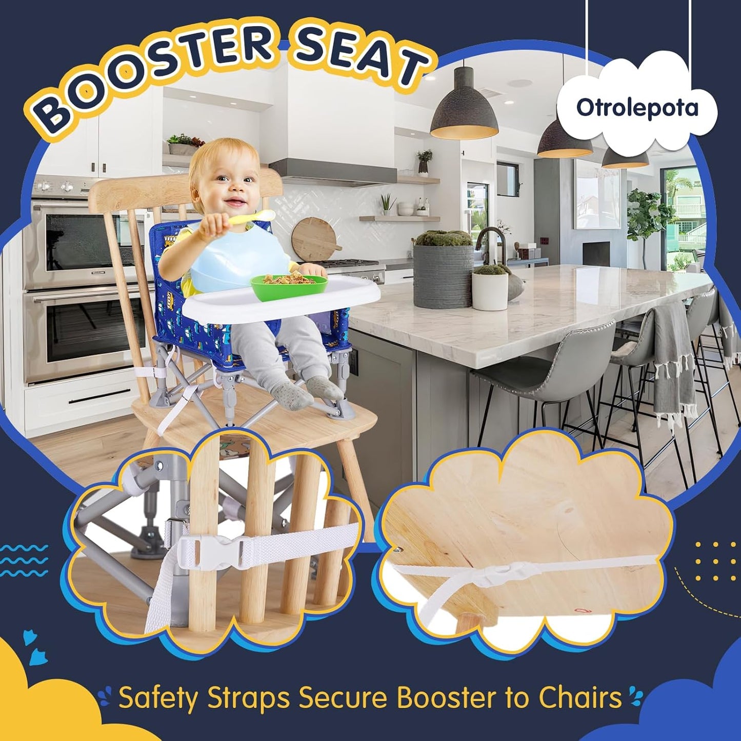 Portable Booster Seat, Toddler Baby Seat with Tray for Dining Table Compact Floor Chair for Camping Lawn Beach Babies Travel 6-36 Months