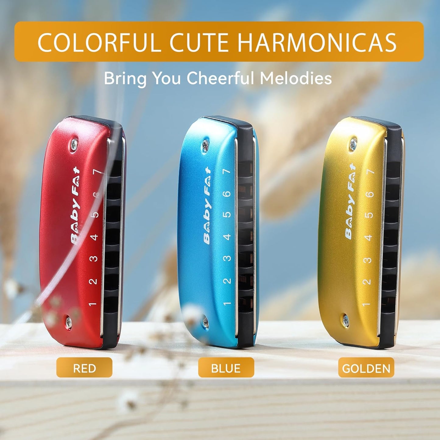 BabyFat 7 Hole Blues Mini Harmonica Set,Diatonic Harmonica with free lanyards,Gifts for Professional Players and Beginners,Easy-playing Musical Instrument(Key of G)