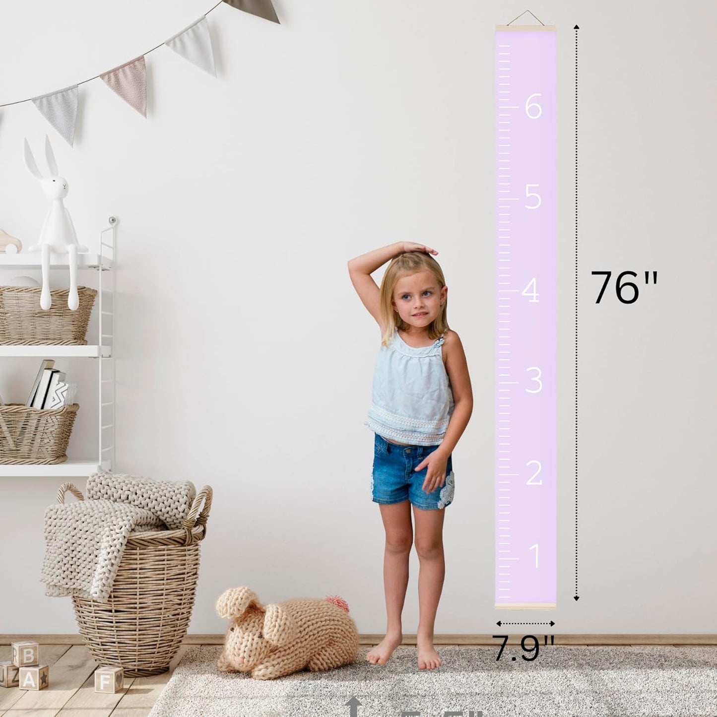 Morxy Canvas Growth Chart for Kids - Unisex Kids Room Wall Decor - Measuring Height Chart- Wall Tape with Height Chart for Kids (Canvas, Plain Purple)