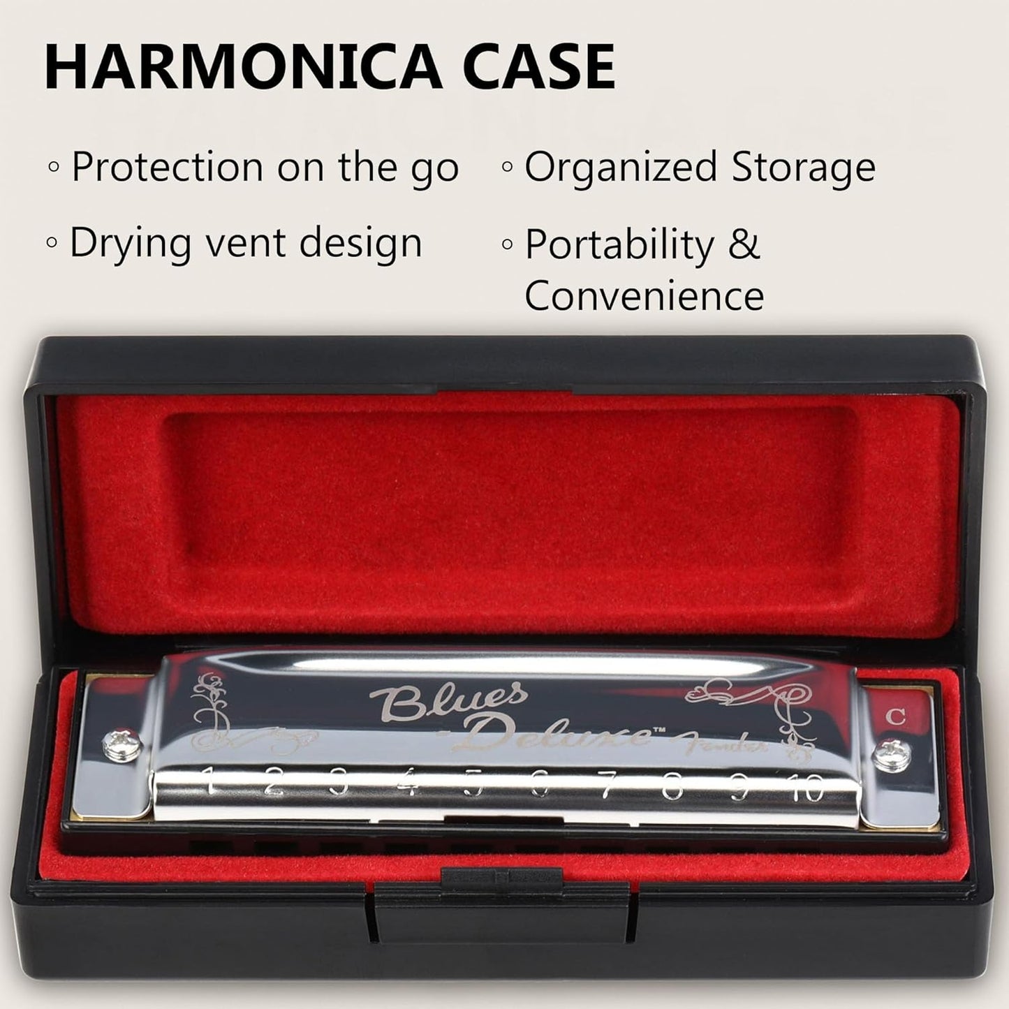 Fender Blues Deluxe Harmonica - Key of C Bundle with Carrying Case, Austin Bazaar Online Manual, and Polishing Cloth