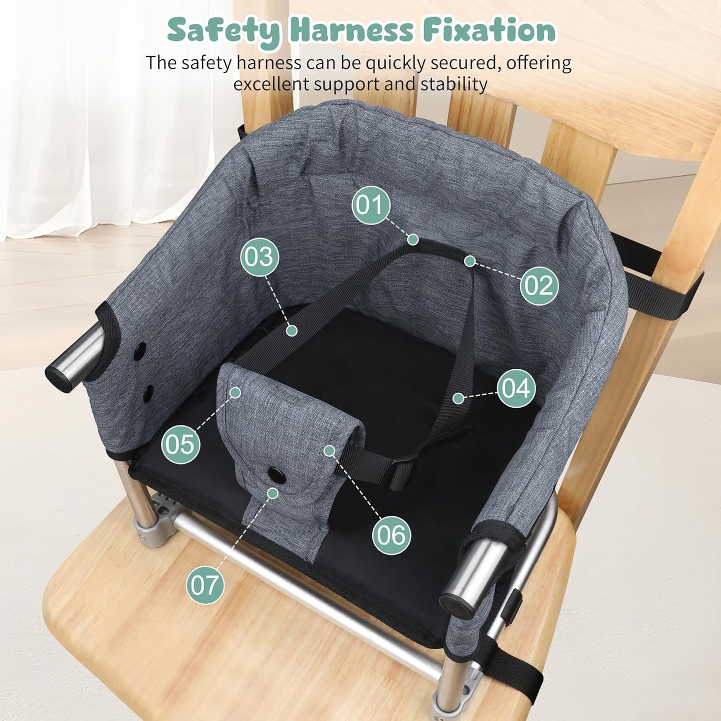 Booster Seat for Dining Table: Portable Toddler Booster Chair with Safety Buckle and Height Adjustable, Foldable Baby Feeding Chair, Kids High Chair Booster Seat for Kitchen Home Travel - Yellow