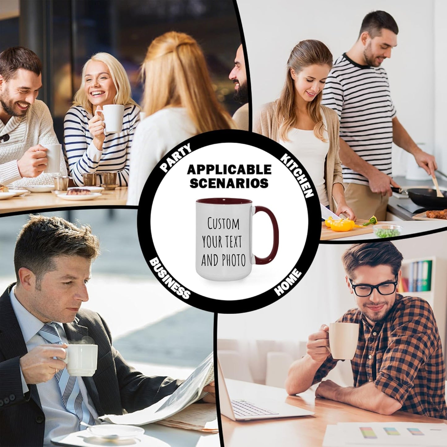 Custom Mug Upload Your Picture Personalized Coffee Mug with Photo Text Name Customized Cup Unique Ideas Gifts for Men Women Mom Dad Girlfriend Boyfriend Friend Family (Dark Red, 15oz)