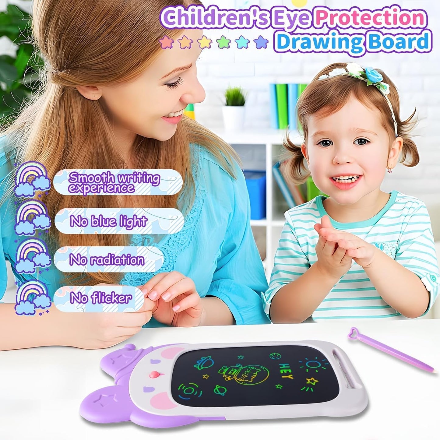 LCD Writing Tablet for Girl 3 4 5 6 Year Old 10 Inch, Drawing Board, Doodle Pad, Paint, Travel Toys, Road Trip, Birthday Gifts for Kids (Bunny Witch)