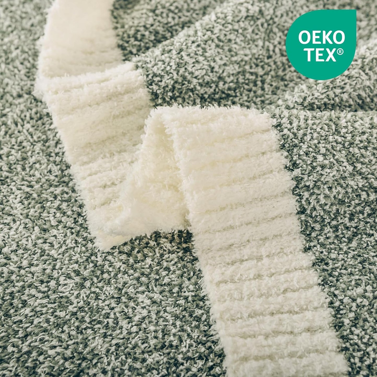 NEXHOME PRO Twin Size Super Soft Throw Blankets for Couch, Cozy Blankets Reversible Warm Knit Blanket for Women, Fuzzy Plush Lightweight Throws for Sofa, Bed, Picnic, Sage Green White, 60 x 80 inches