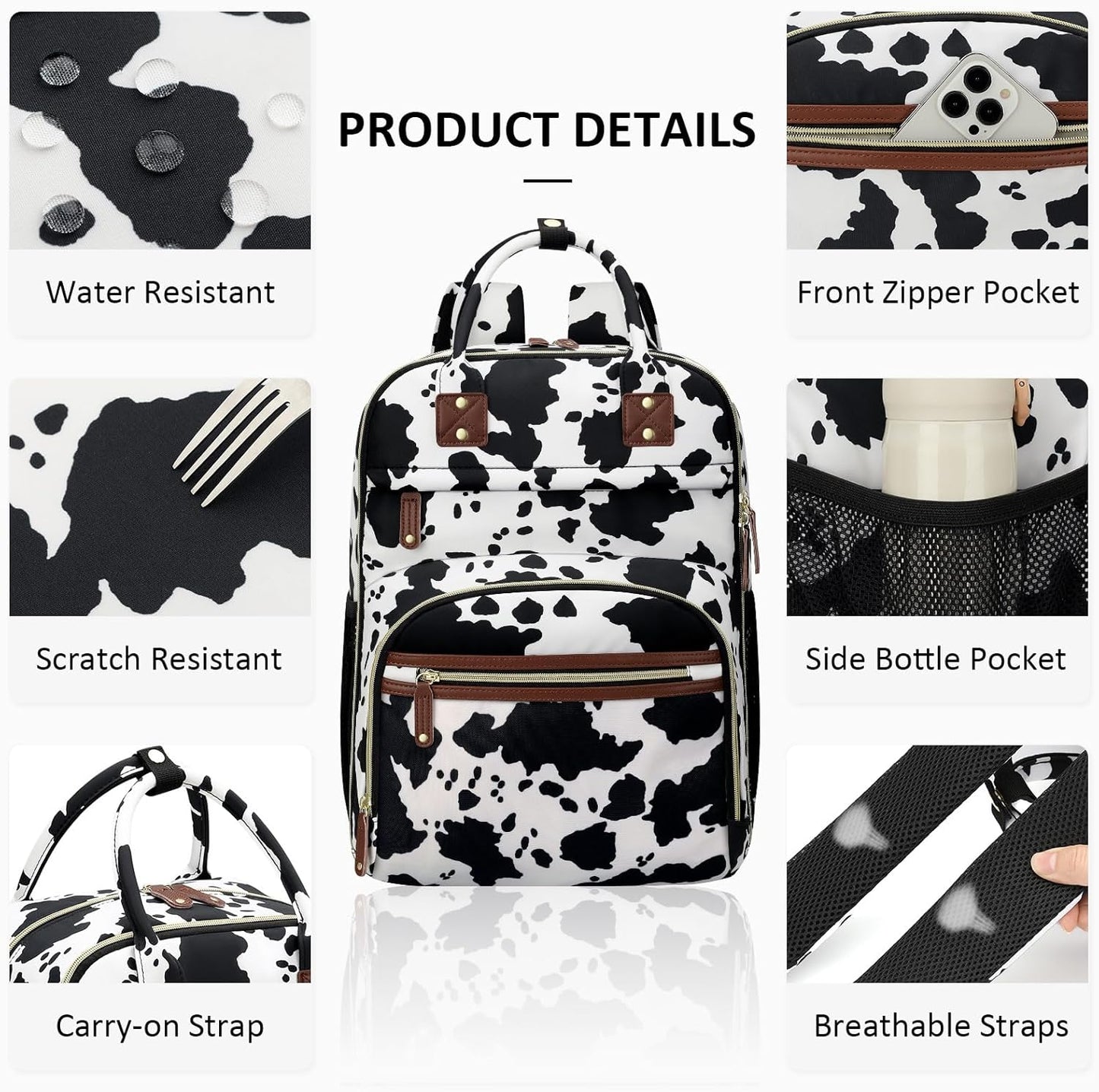 Diaper Bag Backpack for Women with Changing Pad, Baby Bag with Insulated Pockets Multifunctional Diaper Bags For Baby Girl Boy Waterproof Baby Bags For Boys Girls Maternity Bag Cow Print