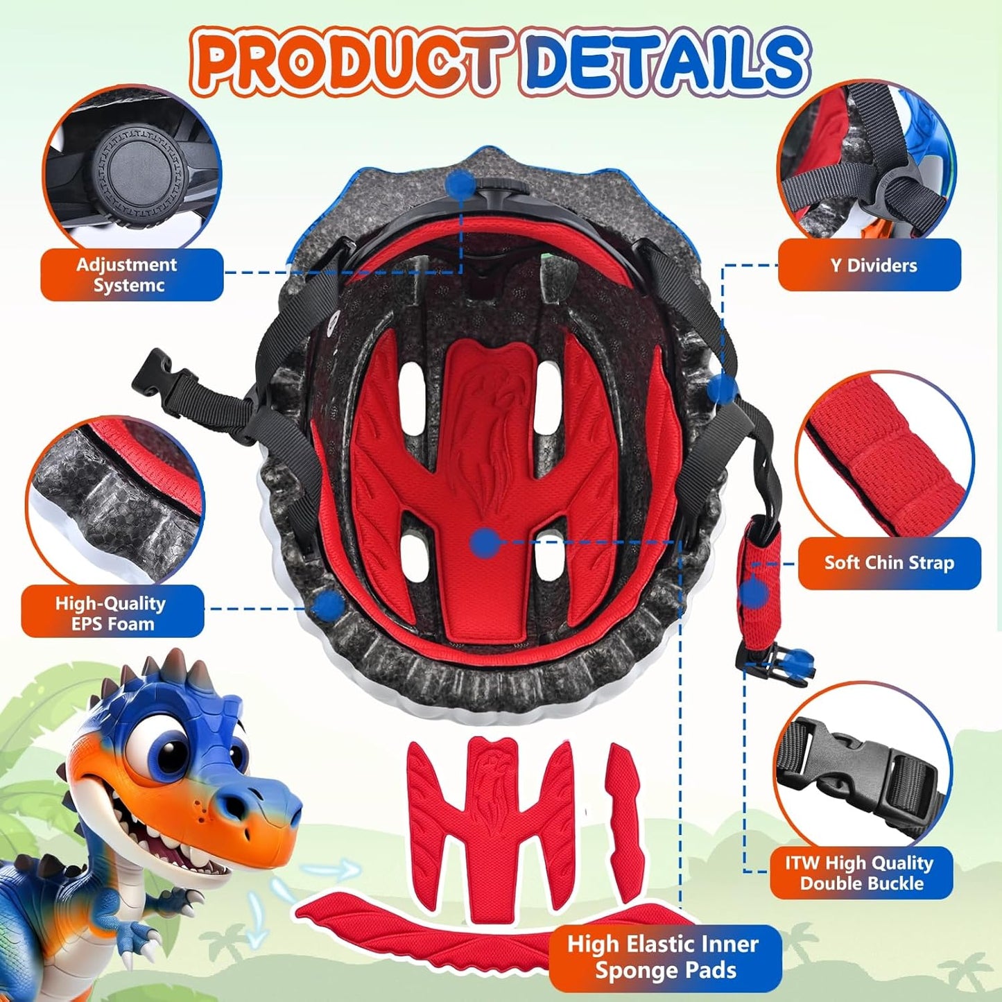 Toddler/Kids Bike Helmet Set for Boys Girls 3D Adjustable Kids Helmet Protective Gear Set Knee Elbow Wrist Pads and Multi-Sports Skateboard Scooter Cycling Roller Balance Bike