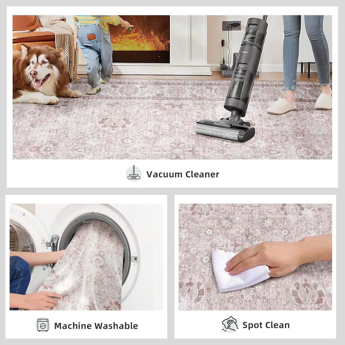 Light Pink 6x9 Rugs for Bedroom Nursery Rug Vintage Aesthetic Cute Boho Floral Washable Area Rug Indoor Carpet for Kids Room Playroom Living Room