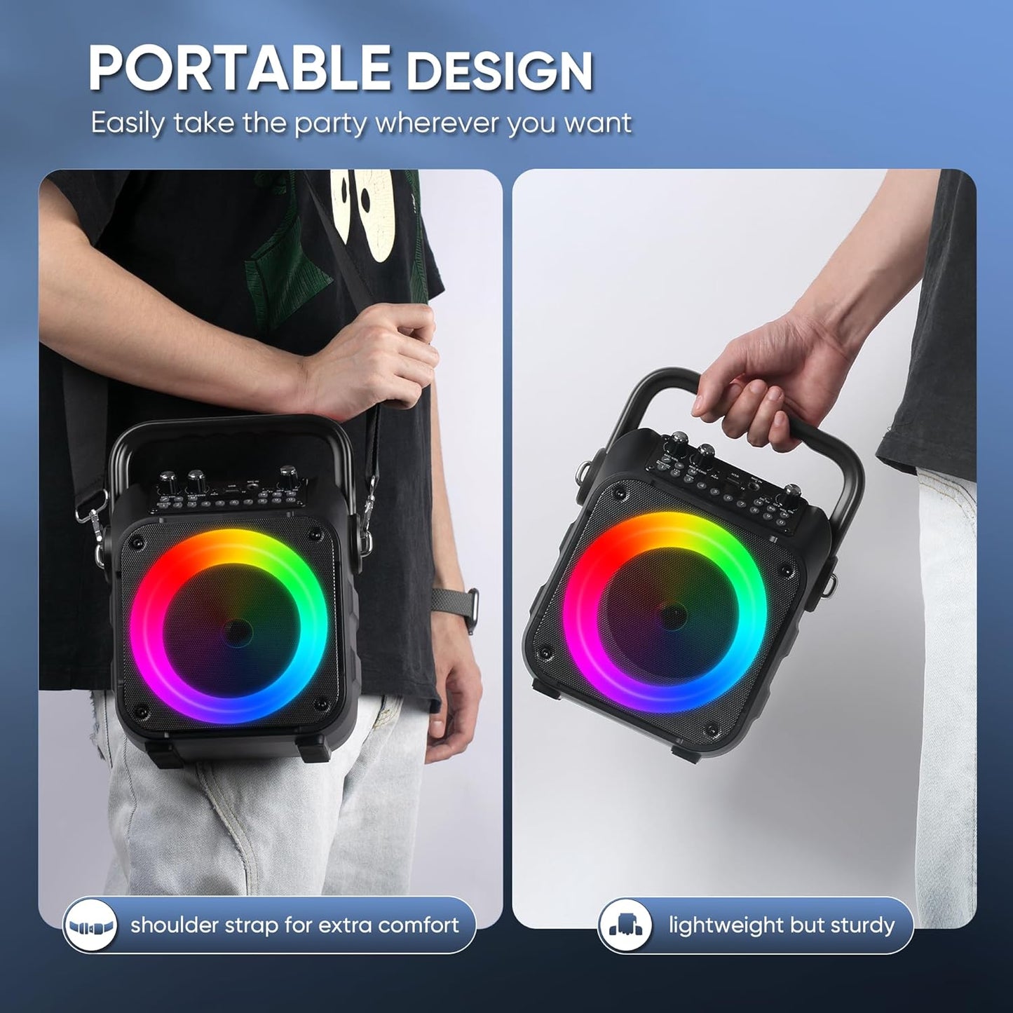 Karaoke Machine, Portable Bluetooth Speaker with 2 Wireless Microphones for Adults & Kids with Lights, Karaoke Microphone with PA System Supports USB/TF/REC/FM/AUX for Home Party Home System Packages