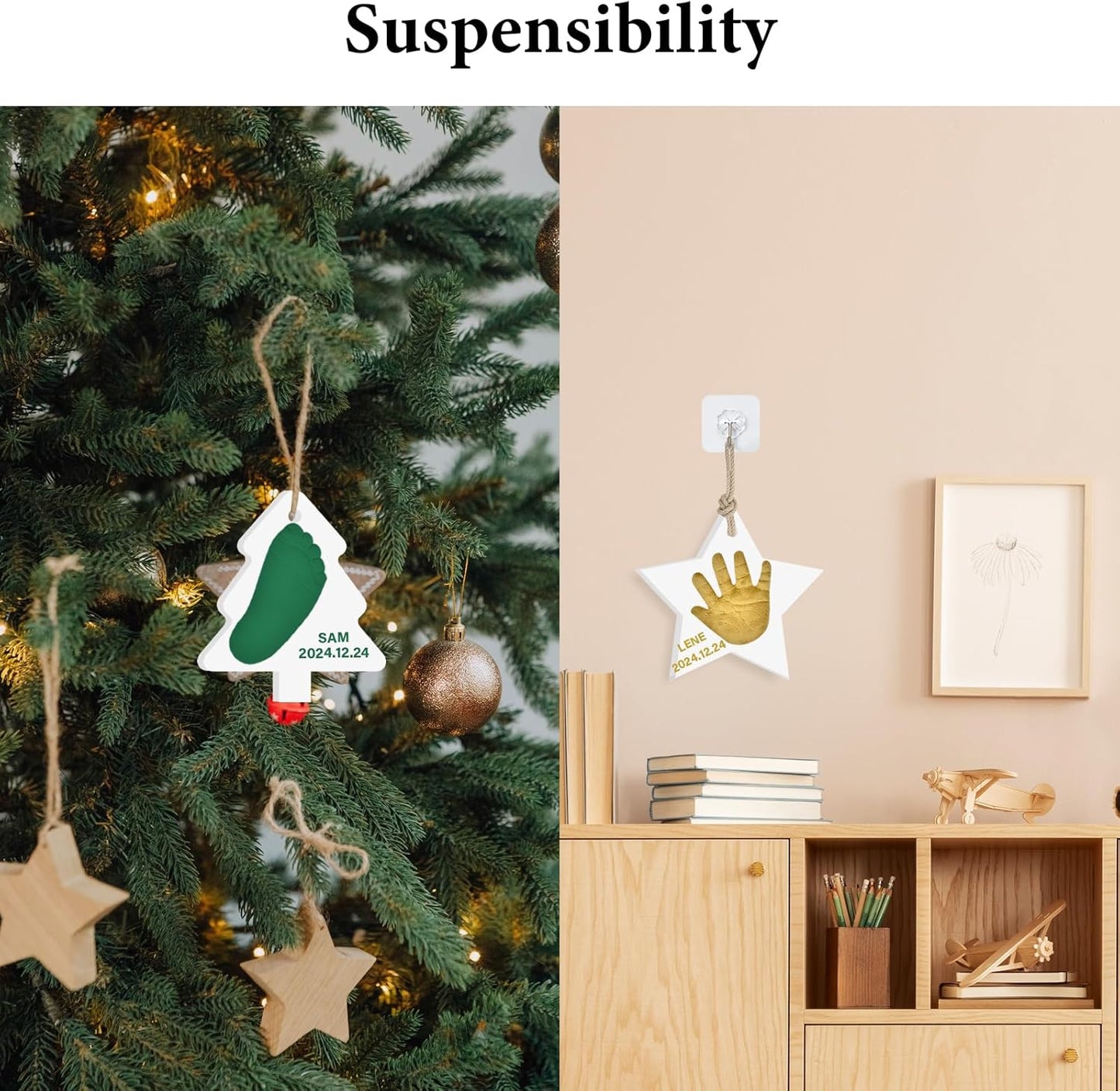 Baby Hand & Footprint Keepsake Kit - Personalized Handprint Footprint Ornament for Newborn Babies, New Mom Gifts, Baby Shower & Registry, Nursery Picture Frame, Pet Paw Print Ornament