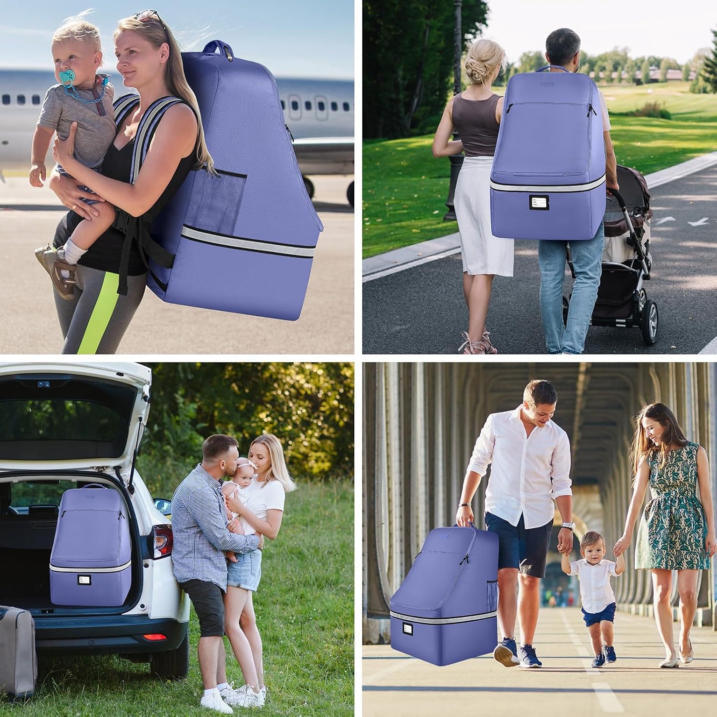 Car Seat Travel Bag - Padded Car Seat Carrier with Steel Cable Handle and Reflective Stripes, Large Durable Airport Gate Check Bag with Shoulder Strap