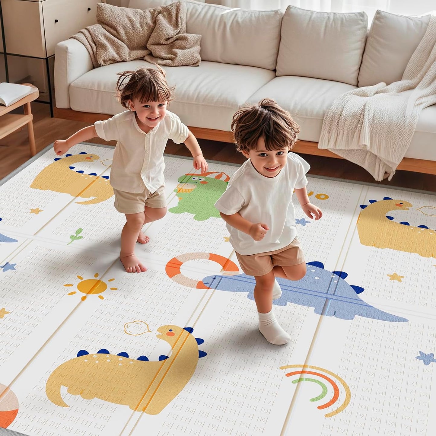 Foldable Baby Play Mat, PIGLOG Waterproof Playmats for Babies and Toddlers Kids, Safe Foam Playmat for Tummy Time, 50x50 Playpen Mat, Reversible Portable Baby Floor Mat for Infant, Toddler, Dinosaur