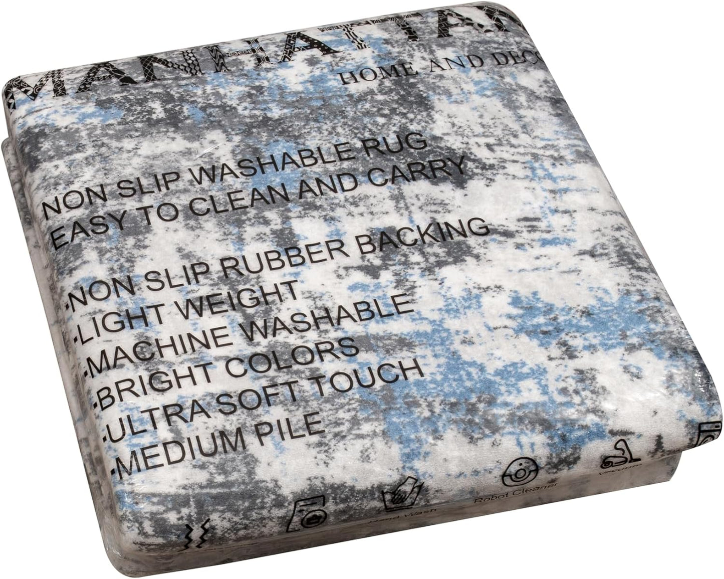 Non-Slip Washable 5x7 Area Rugs for Living Room Bedroom, Ultra Soft Bedside Rug, Indoor Floor Carpet for Kids Girls and Boys, Dorms, Nursery Rooms, Non-Skid Area Rug, 5' x 7', Abstract Blue - Grey