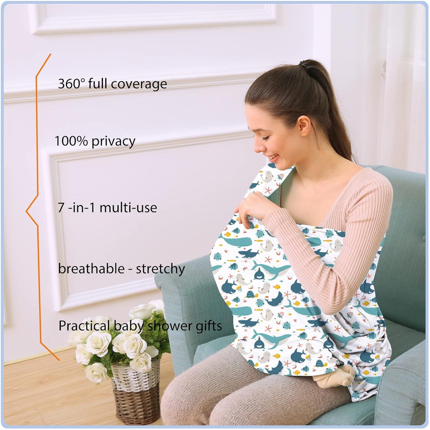 Car Seat Covers for Babies - Multi- use Nursing Carseat Canopy, Breastfeeding Covers, Baby Shower Gifts for Boys and Girls (sea World)