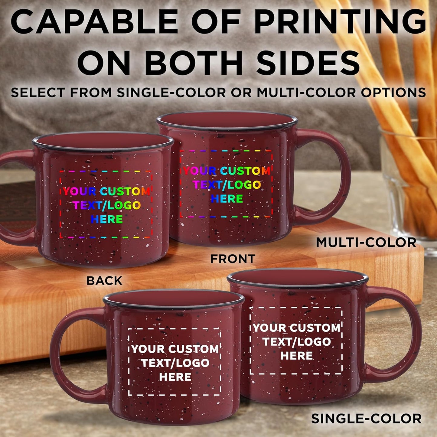 DISCOUNT PROMOS Custom Ceramic Campfire Coffee Mugs 13 oz. Set of 100, Personalized Bulk Pack - Perfect for Tea, Espresso, Cappuccino, Hot Cocoa - Maroon