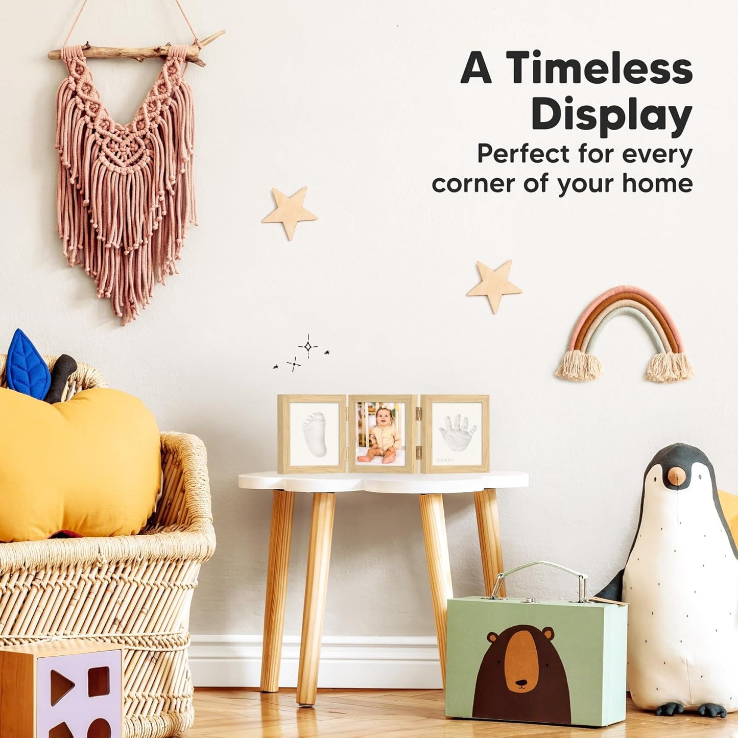 Baby Shower Gifts for Boys, Girls - Baby Hand and Footprint Kit, Newborn Handprint Kit, Keepsake Photo Frame, Nursery Picture Frame, Gender-Neutral Newborn Keepsake Gifts (Ash Wood)