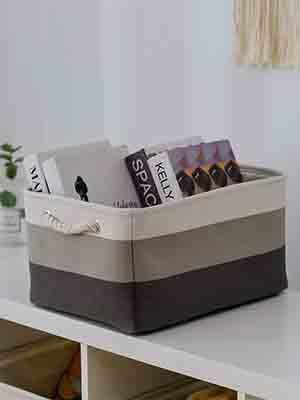 Storage Basket Fabric Sturdy Canvas Storage Bins Organizer with Handles for Clothes and Toy Storage Foldable Storage Boxes Cubes