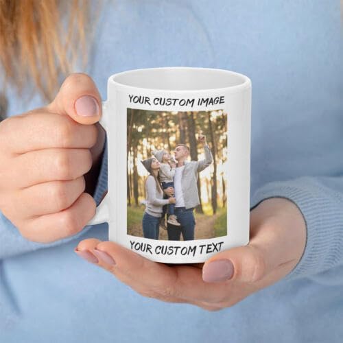 Personalized Coffee Cup with Photo, Logo or Text - Custom Both Sides Printed Mug for Him & Her - Unique Customized Gifts with Names - White