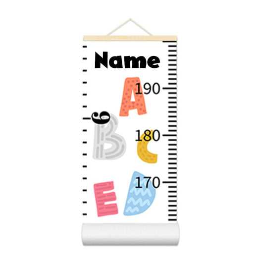 Personalized Growth Chart for Kids, Baby Height Chart with Custom Name, 77"x7.9" Canvas and Beige Wood Height Measuring Rulers for Boys Girls Removable Wall Ruler Hanging for Nursery Decor - Alphabet