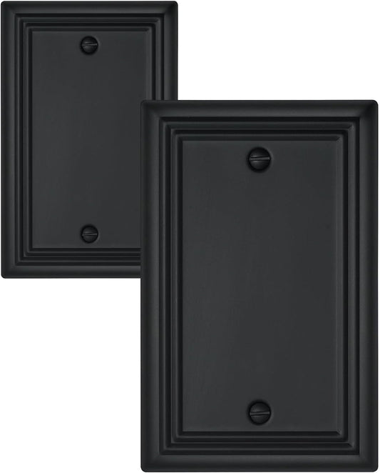 2-Pack Black Blank Wall Plates, No Device Blank Outlet Covers, Metal Electrical Covers for Unused Outlets/Switches, 3.15''*4.88'', Midsize