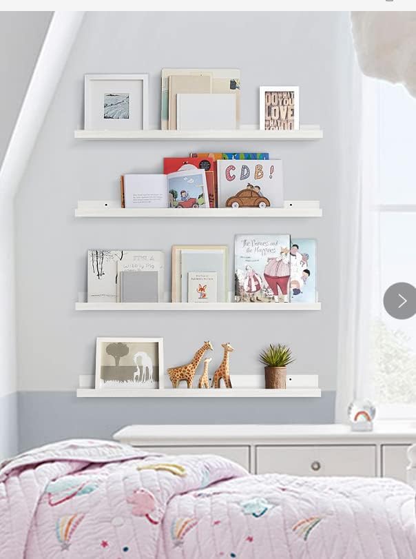 Forbena White Floating Shelves for Wall 36 Inches Long 4-Pack, Large Nursery Book Shelves Bookshelf for Kids Bedroom, Wood Picture Ledge Shelf with Lip for Living Room Decor Photo Frames Legos Display