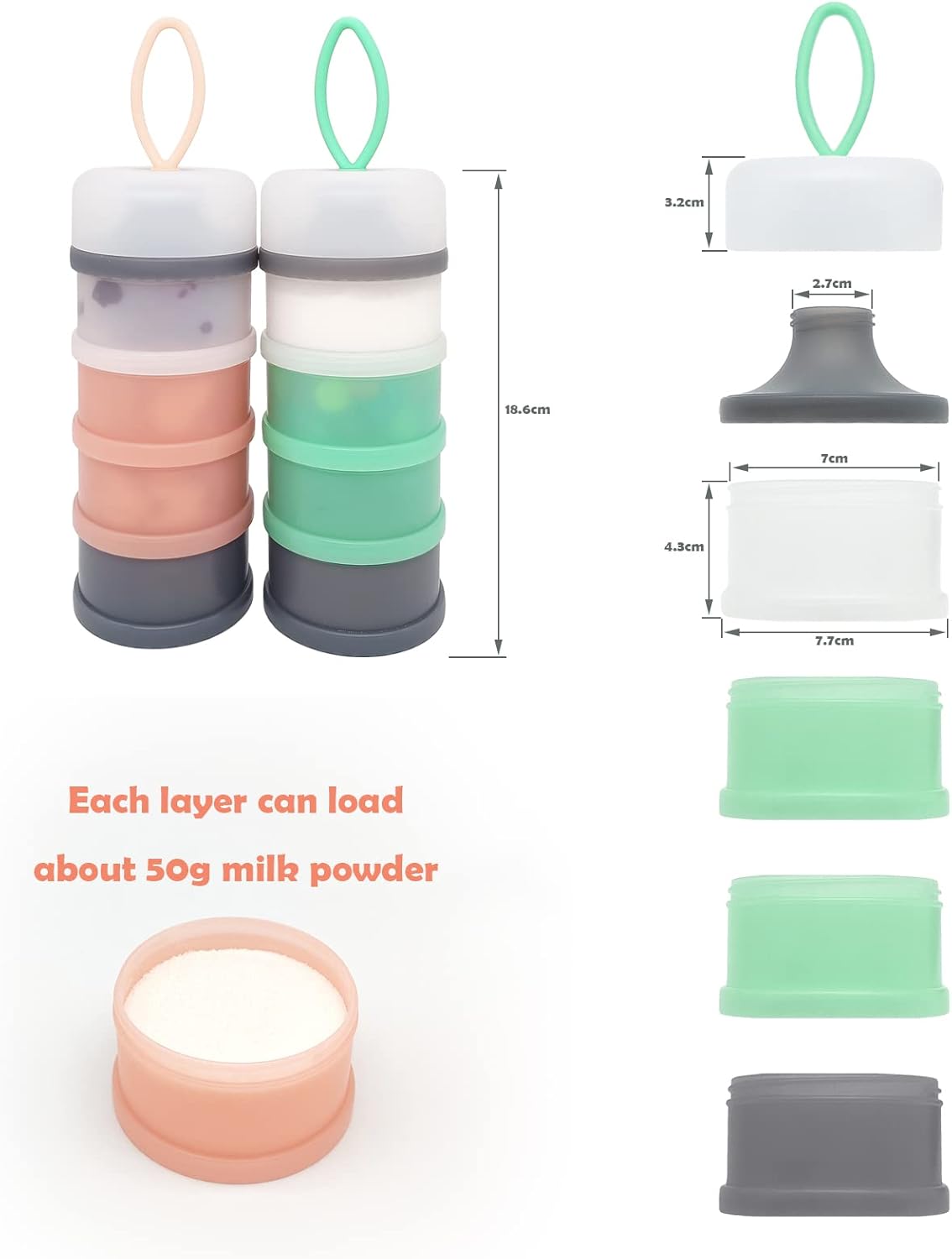 Baby Formula Dispenser, Portable Milk Powder Dispenser Container, Baby Feeding Travel Storage Container, formula mixer, formula holder, BPA Free, 4 Compartments, 2 Packs, dispensador de fórmula