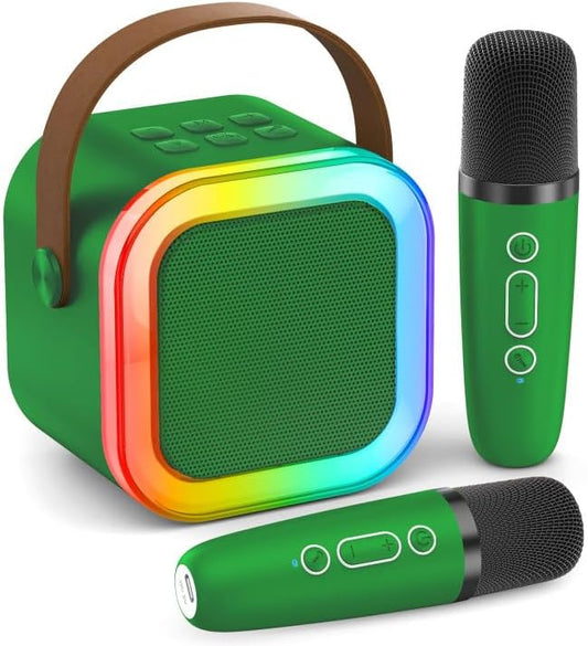 Karaoke Machine for Kids Adults, Portable Bluetooth Mini Karaoke Microphone Singing Speaker Karaoke Player with 2 Wireless Mic, for All Smartphones,Birthday, Family,Home Party (Dark Green)