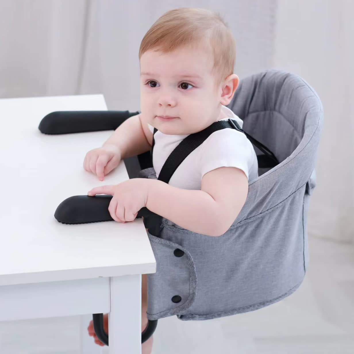 PandaEar Hook on Booster Quick Seat for Baby| Clip on Table High Chair for Home &Travel| Portable Fold-Flat High Load Design -Grey