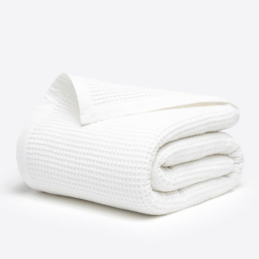 Salt Earth GOTS Certified 100% Organic Cotton Throw Blanket, 55" X 60" Waffle Blankets & Throws for Bed, Throw Blanket for Couch, Modern & Cozy Blanket, All Season, Comfy & Soft Blanket (Snow White)