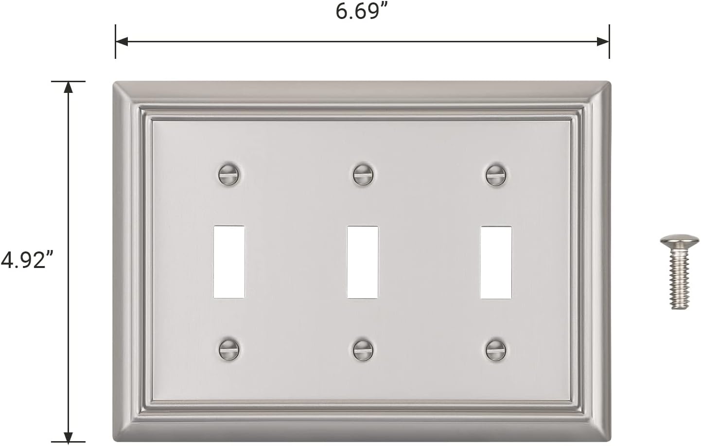 DEWENWILS Tripple Toggle Wallplates, Brushed Nickel Light Switch Covers, Heavy Duty Matel Material, Pack of 2