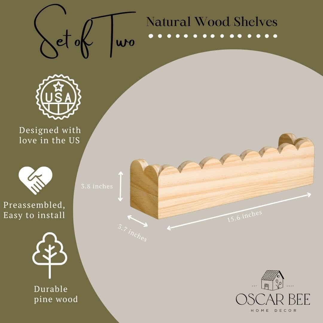 Set of 2 Scalloped Nursery Shelves – Preassembled Floating Cloud Wall Bookshelf for Kids, Baby & Toddler Room – Montessori Nursery Shelves – Kids Wall Book Shelf Display