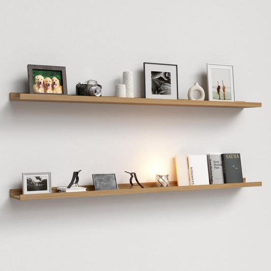 55.1 Inches Long Floating Shelves, 2 Set Rustic Wall Shelf for Bedroom, Nursery Book Shelf with Lip, Picture Ledge Shelf for Living Room, Bathroom, Kitchen - Oak