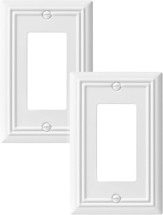 DEWENWILS Decorator Outlet Covers, White Metal Light Switch Cover Plates, 4.92" x 3.14" Decorative Outlet Wall Plates, Switch Plate Covers for Home Decor, 2 Pack