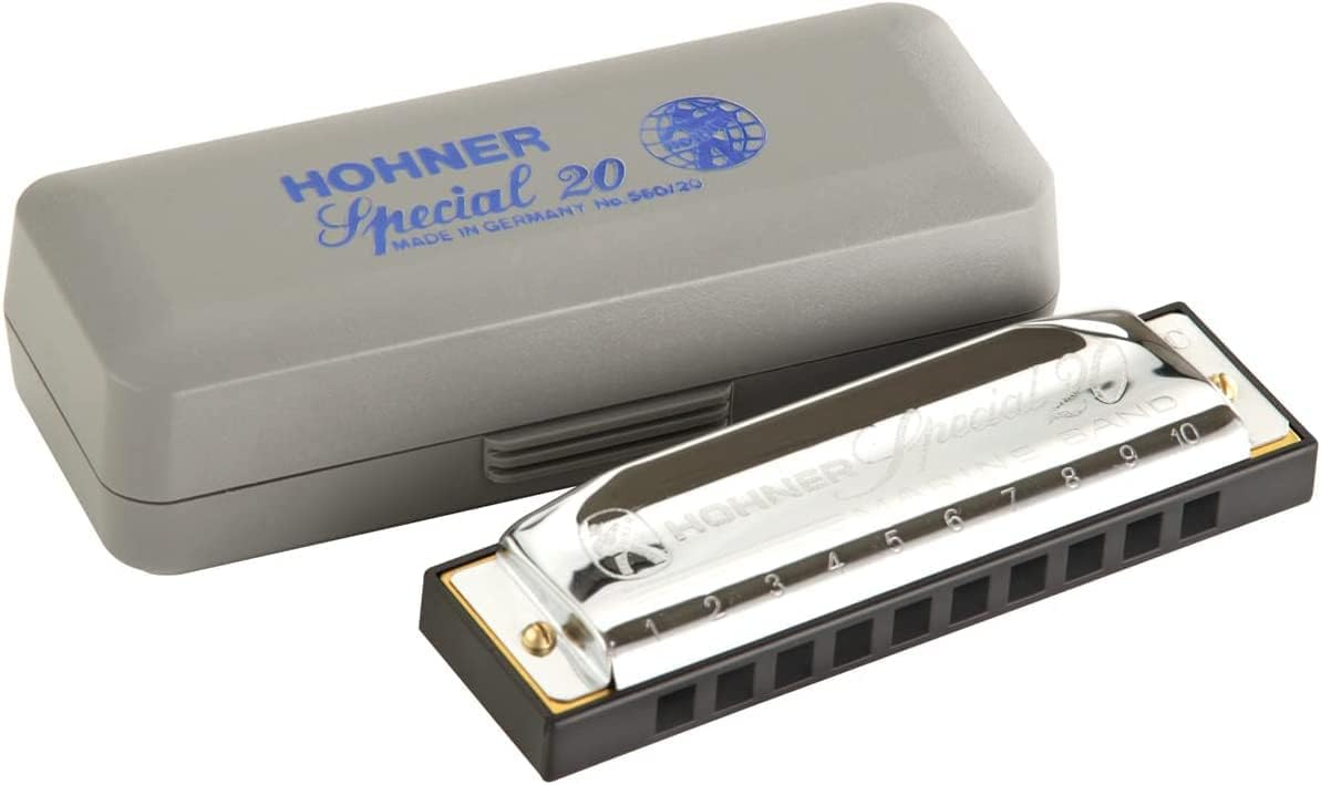 Hohner 560 Special 20 Harmonica - Key of F Sharp Bundle with Carrying Case, Key Stickers, Harmonica Beginner Online Manual, and Austin Bazaar Polishing Cloth