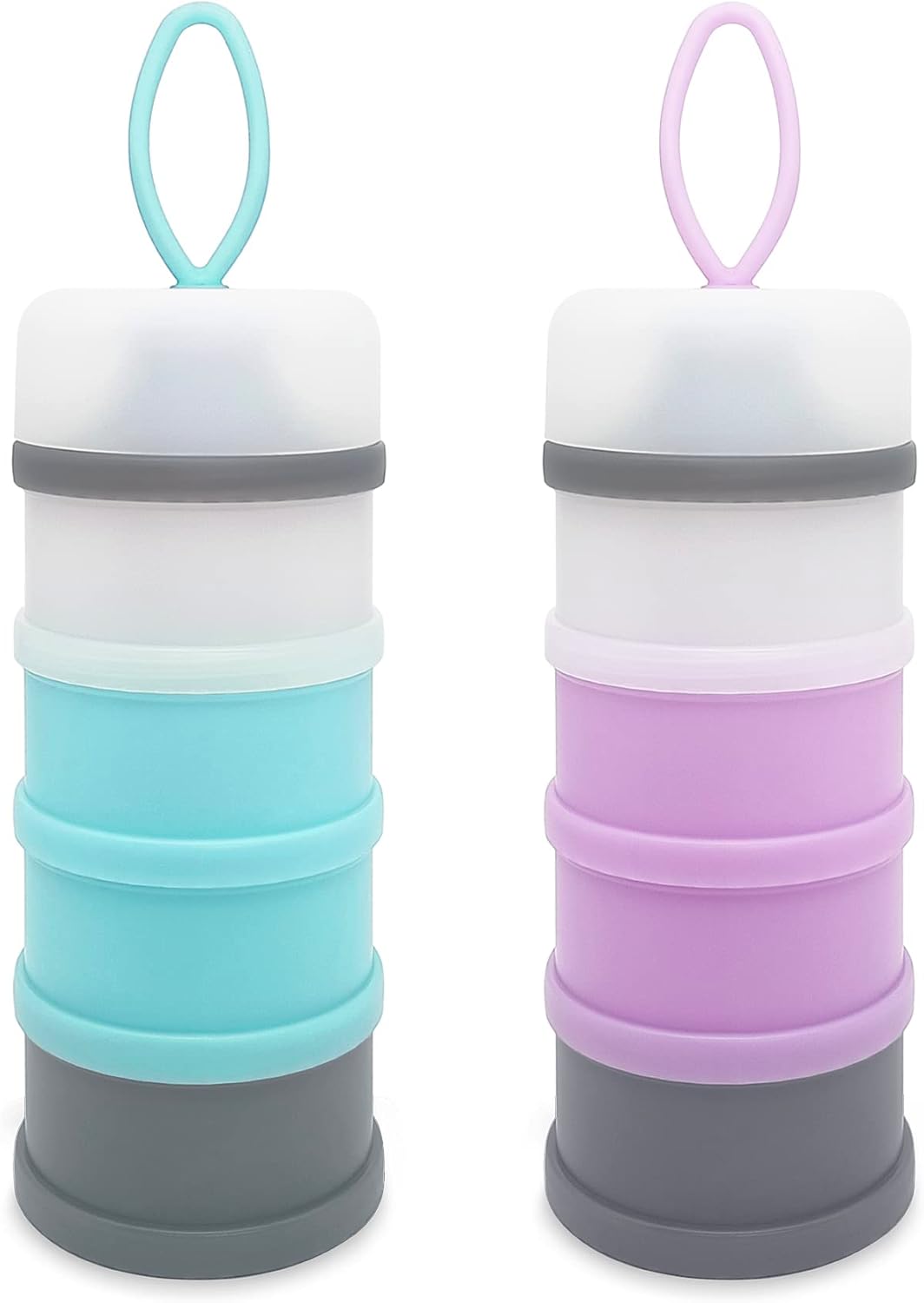 Baby Formula Dispenser, Portable Milk Powder Dispenser Container, Baby Feeding Travel Storage Container, Non-Spill Stackable Baby Snack Storage Container, BPA Free, 4 Compartments, 2 Packs